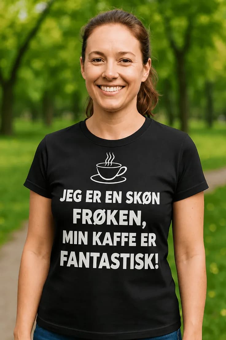 Sjov t-shirt skøn frøken med kaffe – JEG ER EN