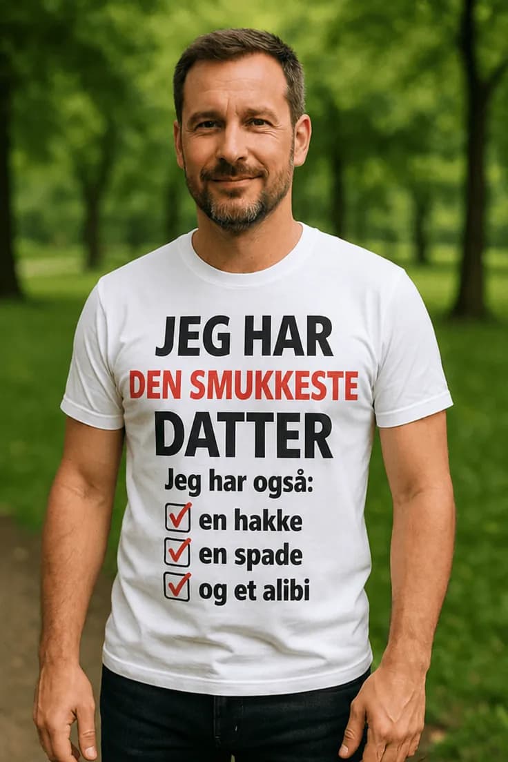 Sjov t-shirt Smukkeste datter og alibi