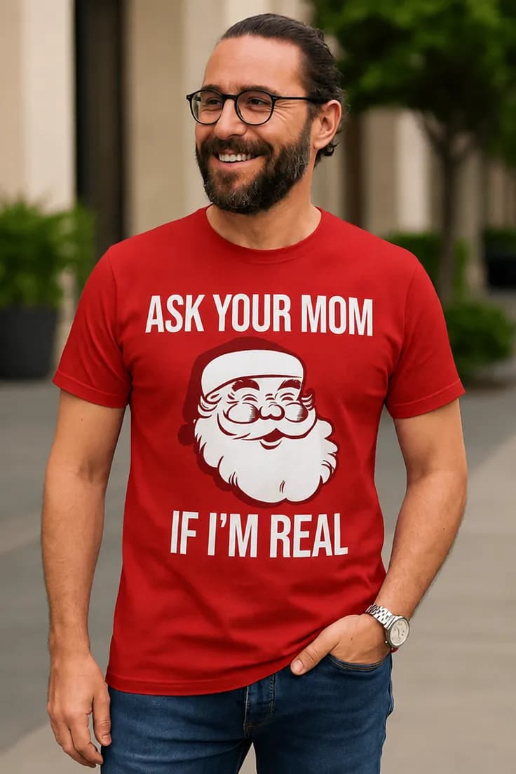 Sjov t-shirt Spørg din mor - ASK YOUR MOM IF I'M REAL