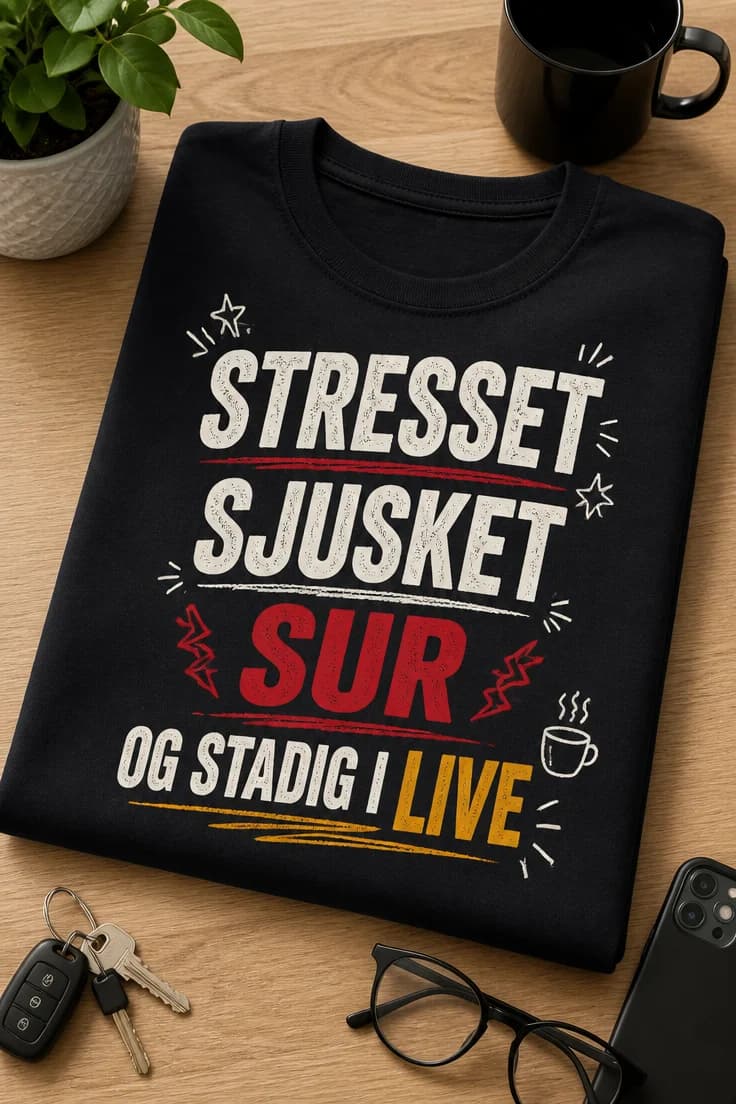 Sjov T-shirt med STRESSET SJUSKET SUR OG STADIG I LIVE