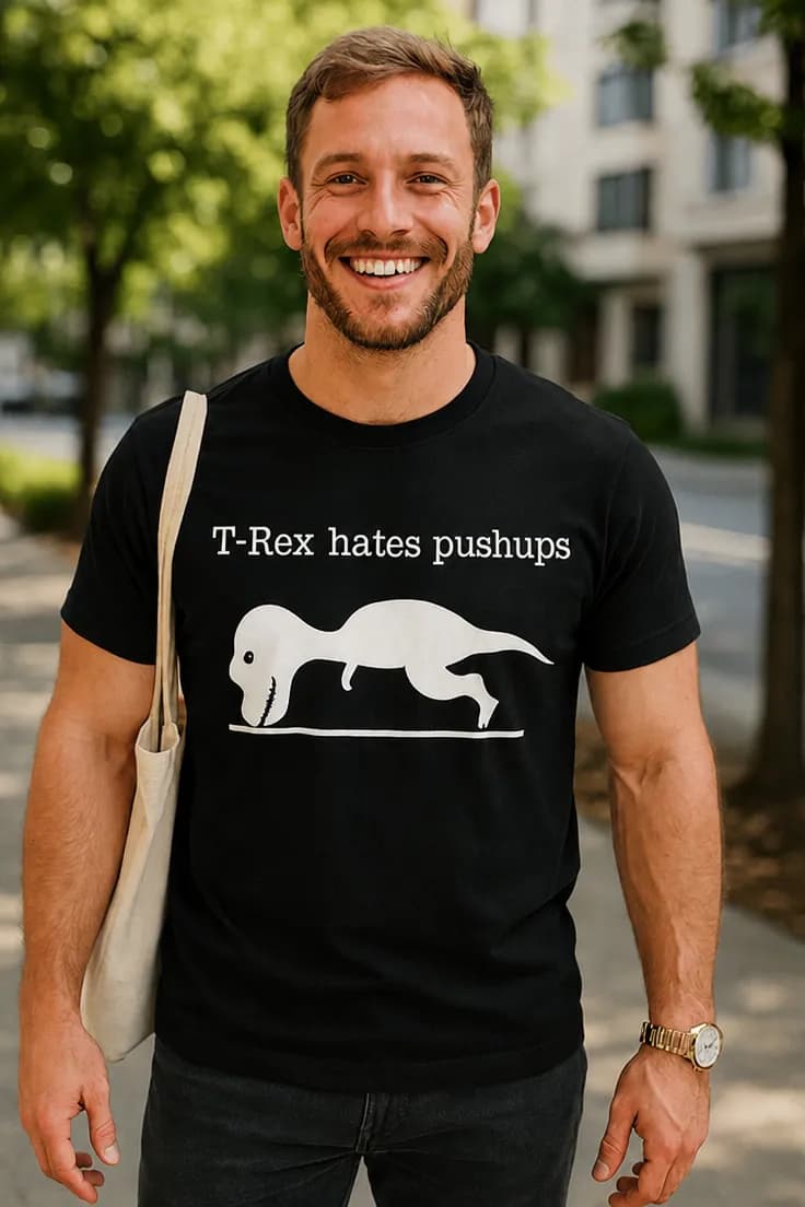 Sjov t-shirt T rex hader armbøjninger – T-Rex hates pushups