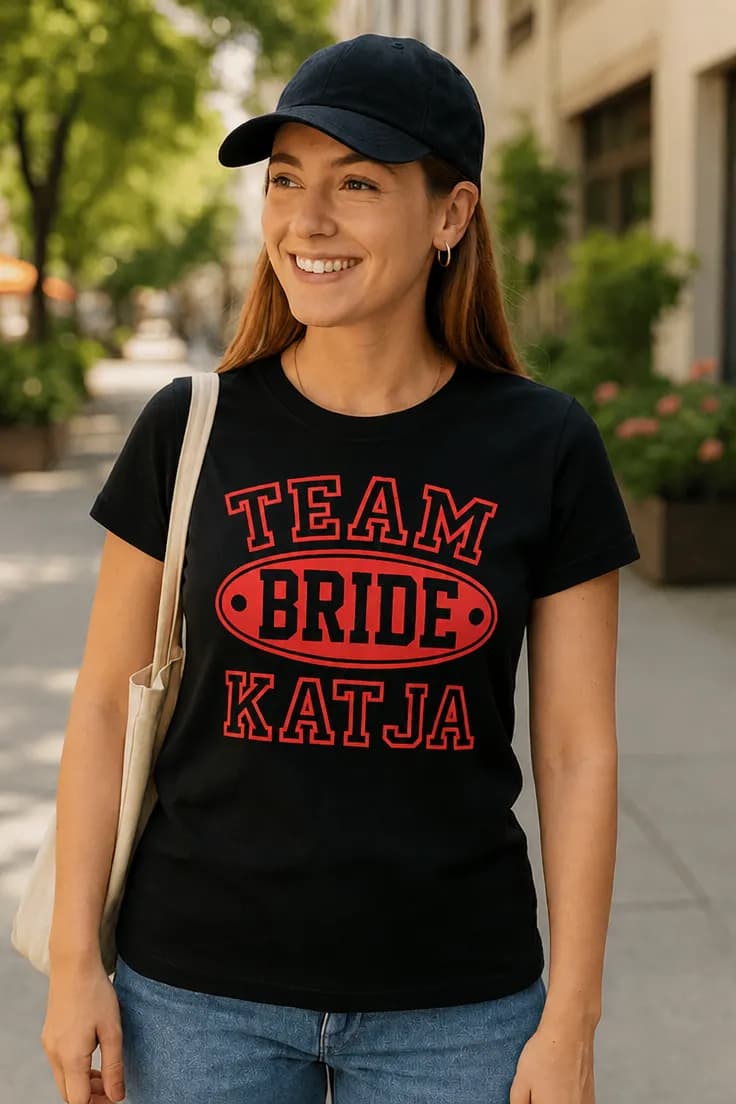 Sjov t-shirt Team bride med navn - TEAM BRIDE KATJA