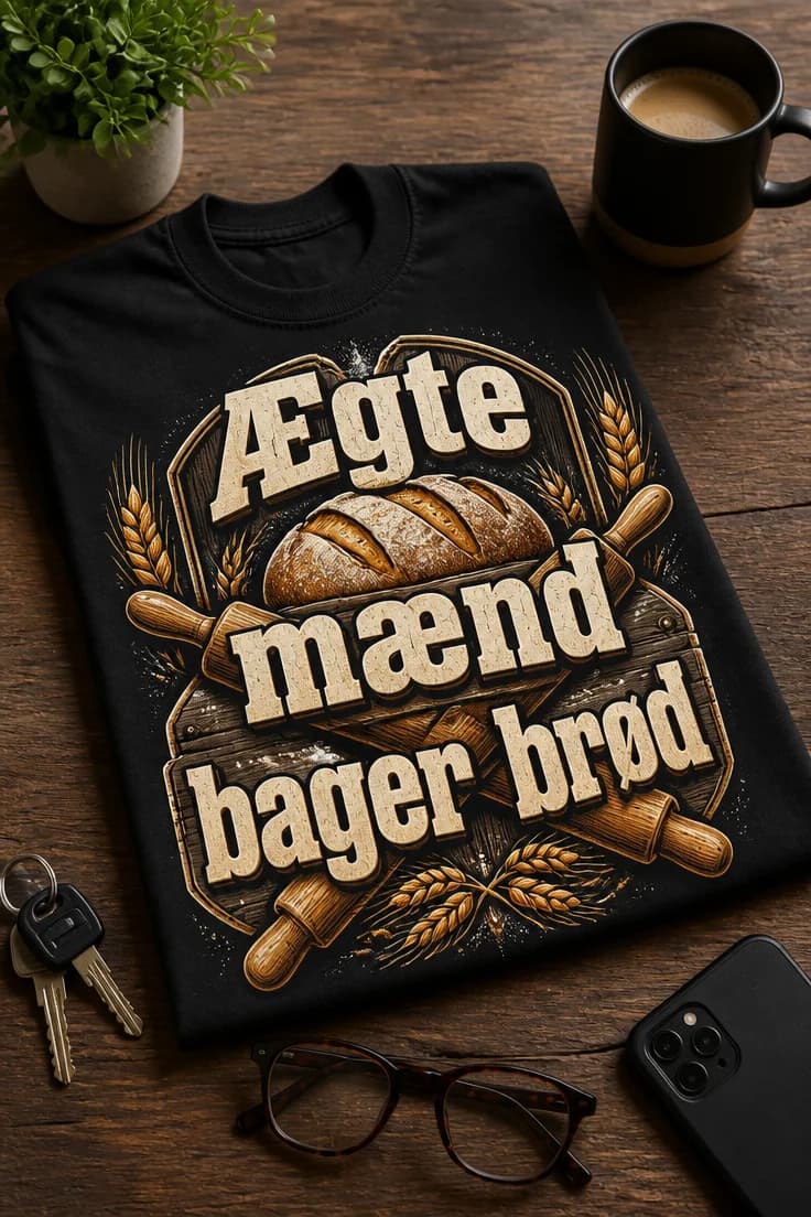 Sjov t-shirt til bagere – Ægte mænd bager brød