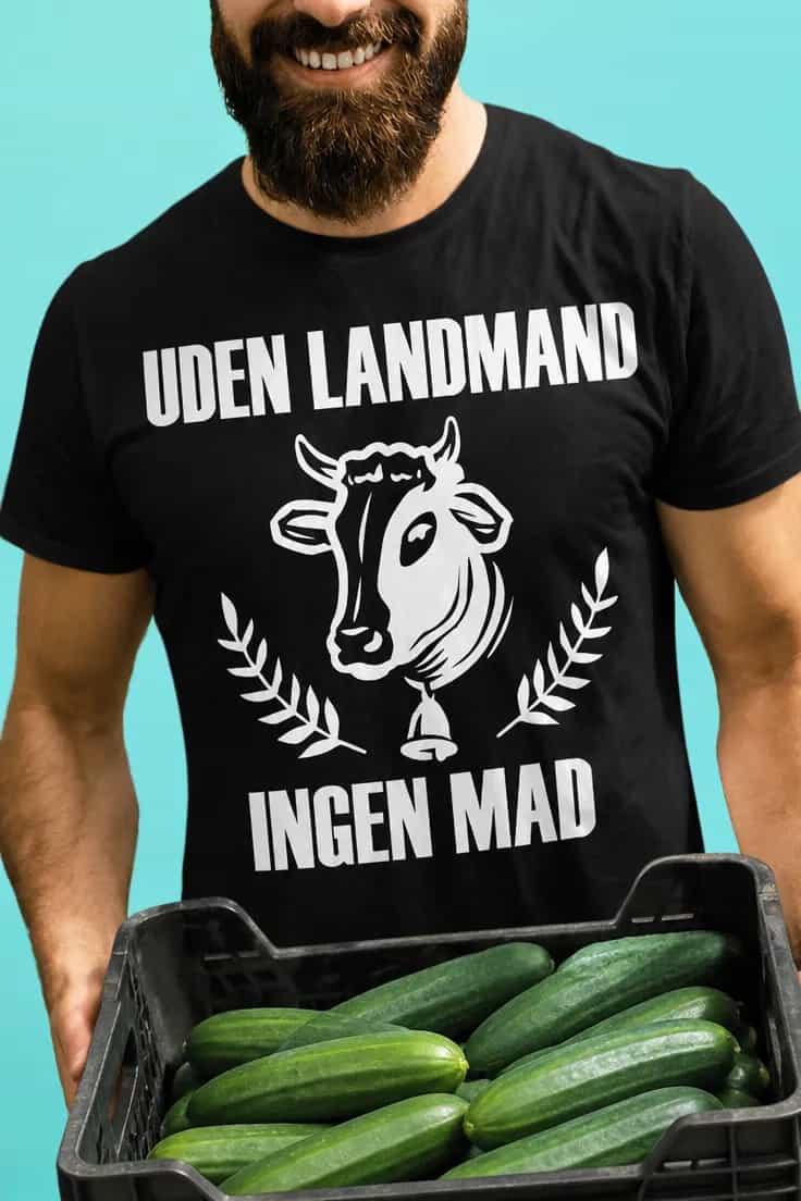 Sjov t-shirt Uden landmand ingen mad – sort tekst