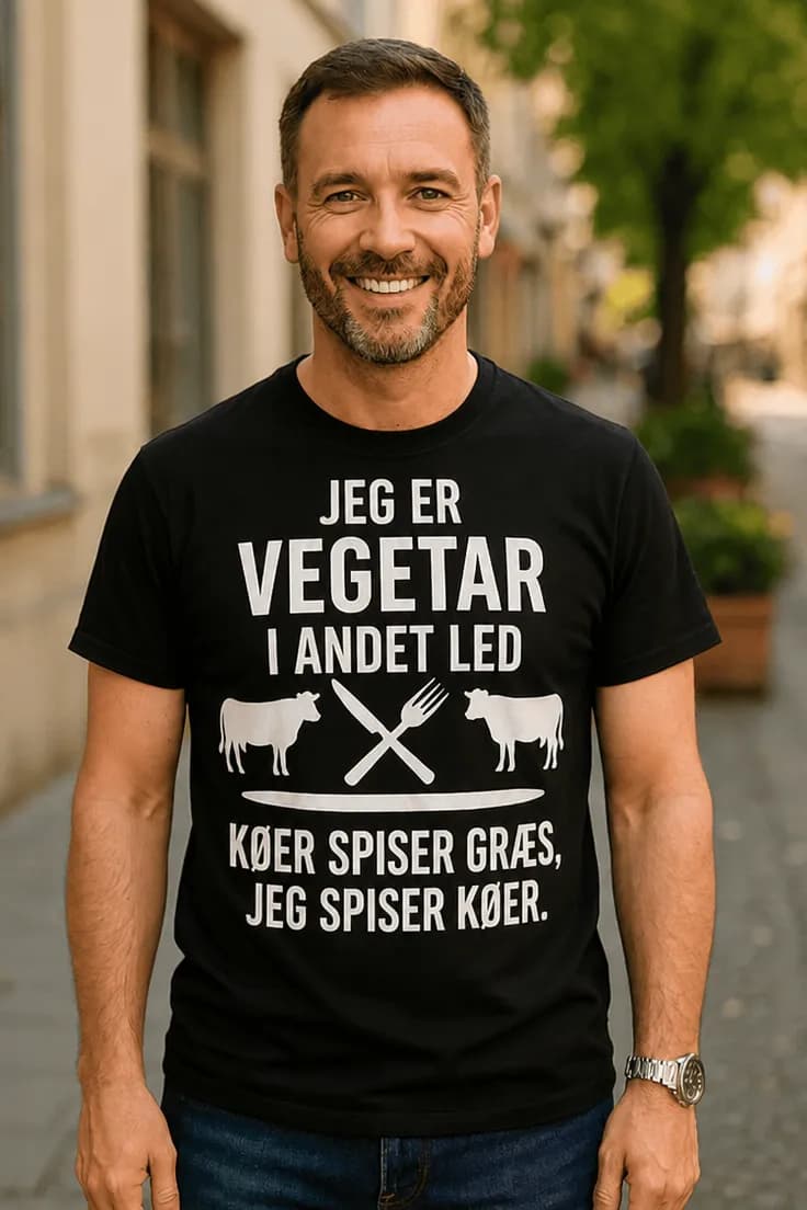Sjov t-shirt Vegetar i andet led – JEG ER