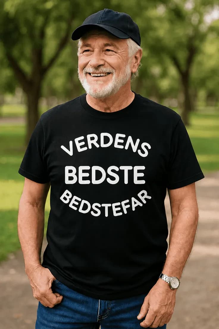 T-shirt: Verdens bedste bedstefar med ønsket tekst