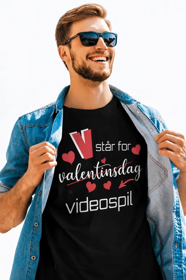 Sjov t-shirt Videospil til valentinsdag - V står