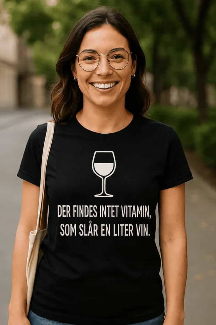 Sjov t-shirt Vitamin og vin – DER FINDES INTET V