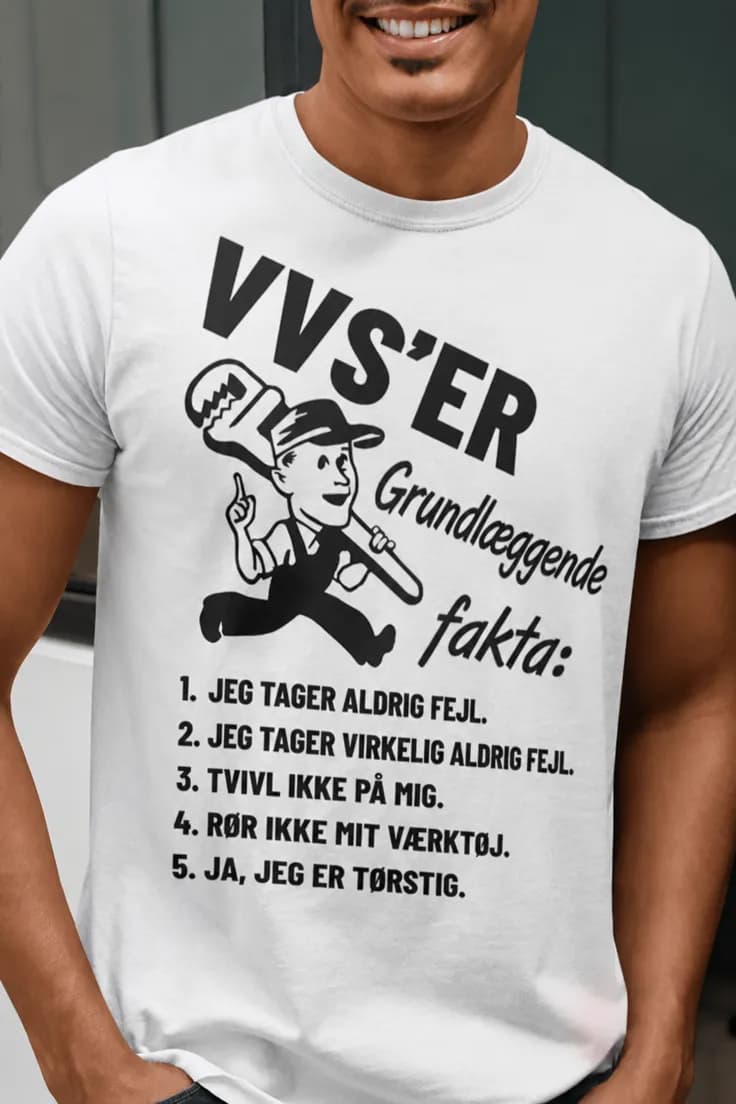 Sjov t-shirt VVS mand grundlæggende fakta