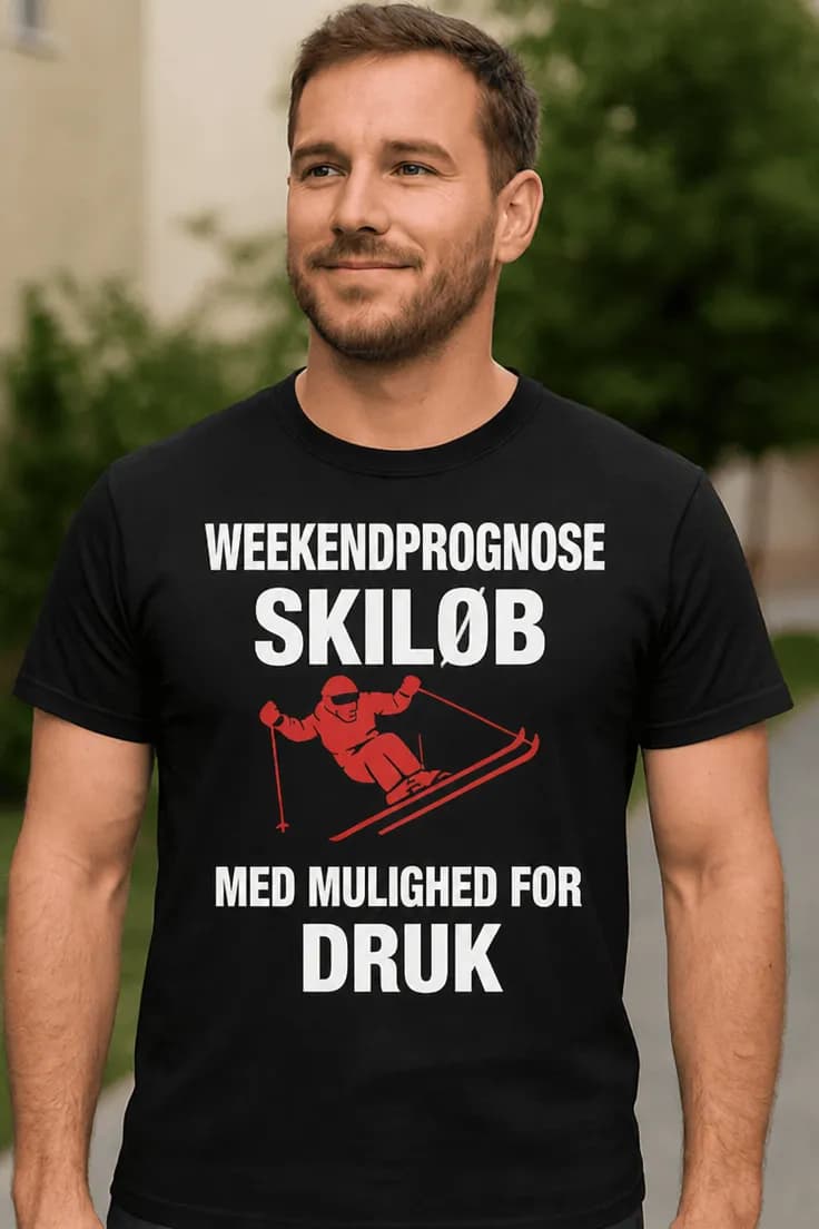 Sjov t-shirt Weekendprognose skiløb og druk