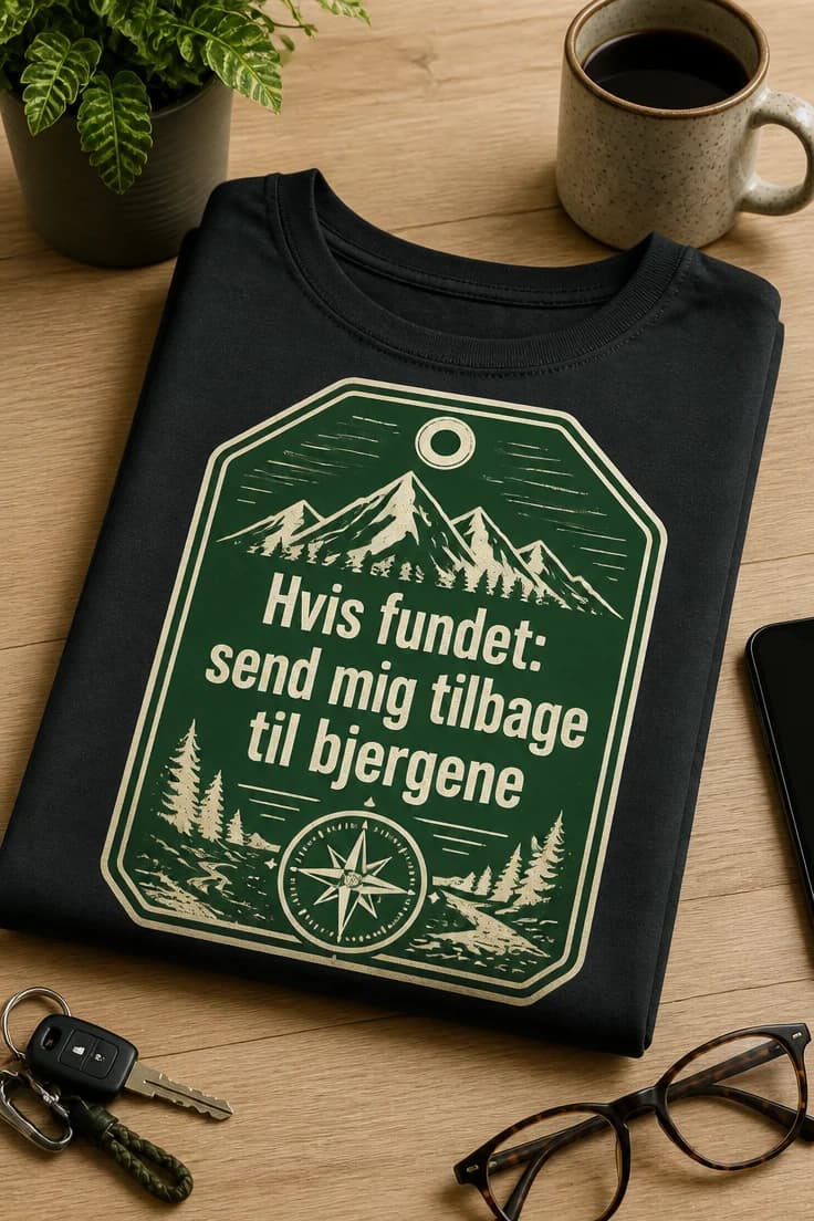 Vandre-T-shirt – Hvis fundet: send mig tilbage til bjergene