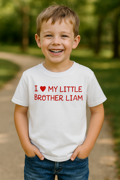 I ❤️ MY LITTLE BROTHER (navn efter ønske) - T-shirt