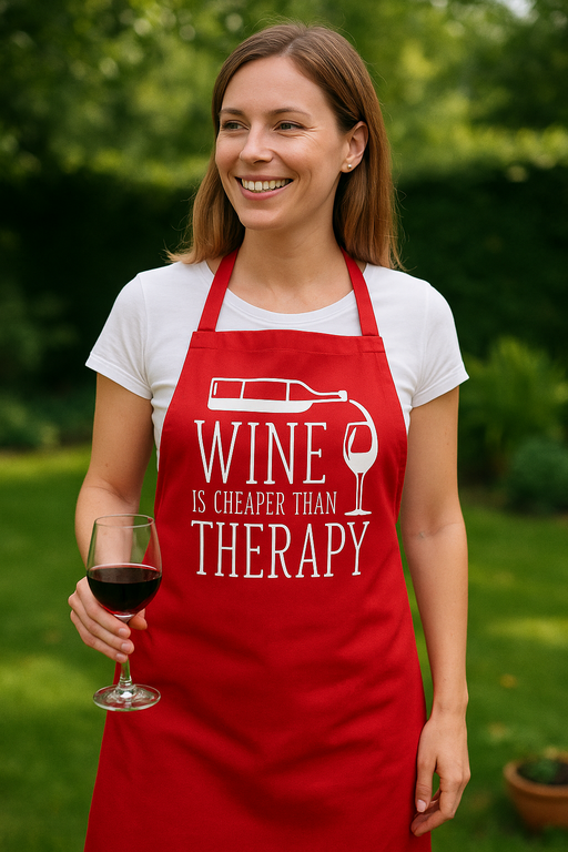 WINE IS CHEAPER THAN THERAPY - Forklæde
