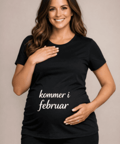 Graviditets-t-shirt “kommer i februar”