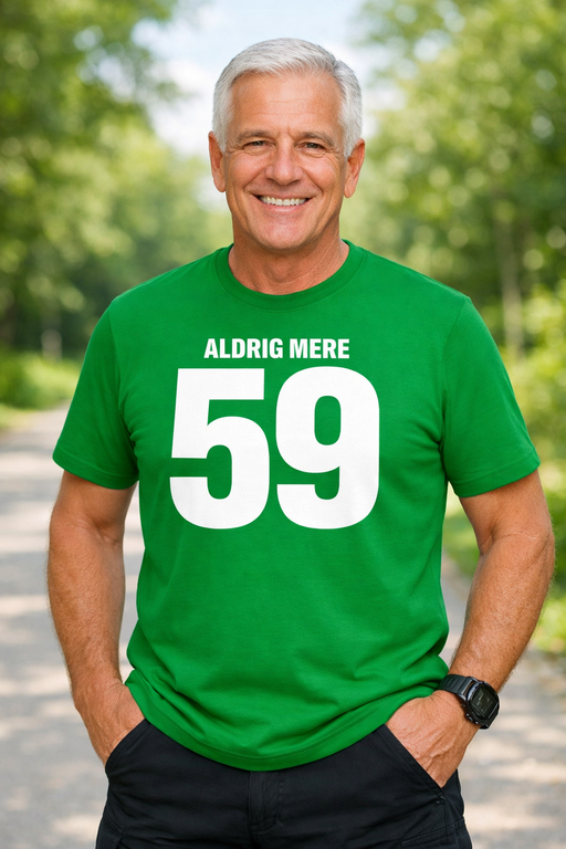 Sjov t-shirt: ALDRIG MERE 59