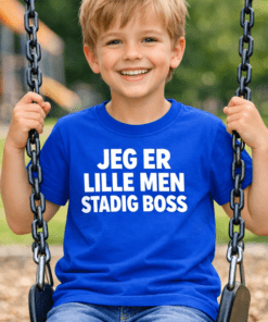 Sjov børne-t-shirt: JEG ER LILLE MEN STADIG BOSS