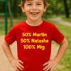 Børne t-shirt 50 procent forældre med navn med sjovt familiedesign
