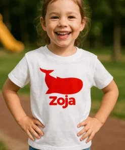 Børne t-shirt hval med navn med hvalmotiv og navnet Zoja