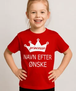 Børne t-shirt prinsesse med navn med prinsessemotiv og personlig tekst