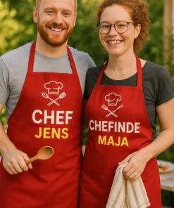 Forklæde Chef med navn med trykket CHEF JENS CHEFINDE MAJA