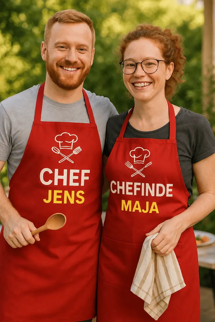 Forklæde Chef med navn med trykket CHEF JENS CHEFINDE MAJA