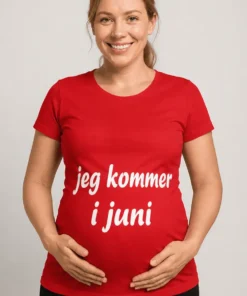 Gravid t-shirt Jeg kommer i juni som gave til babyshower eller fødselsdag