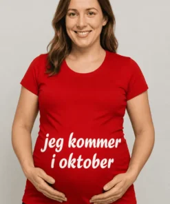 Gravid t-shirt Jeg kommer i oktober med sjovt graviditetsprint