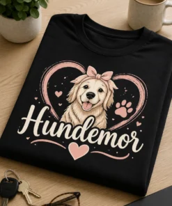 T-shirt med teksten Hundemor, blød og elegant hundemor-gave med pote og hjerte i blush pink og cream