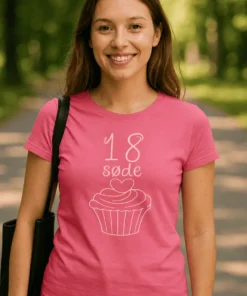 Sjov t-shirt 18 søde med teksten 18 søde på trykket