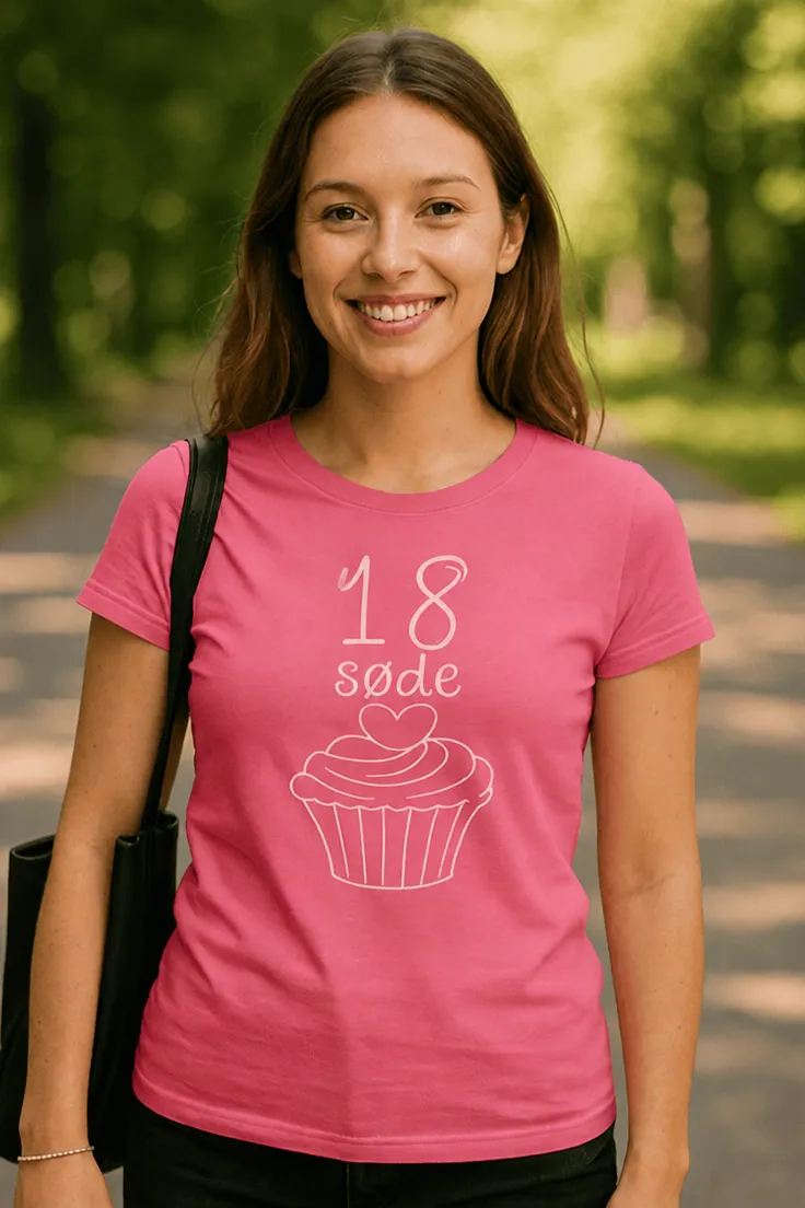Sjov t-shirt 18 søde med teksten 18 søde på trykket