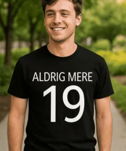 Sjov t-shirt Aldrig mere 19 med teksten ALDRIG MERE 19