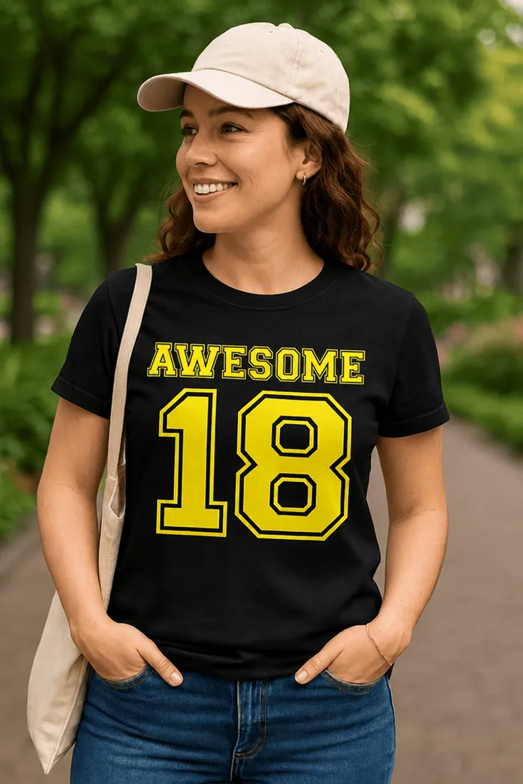 Sjov t-shirt Awesome 18 med teksten AWESOME 18