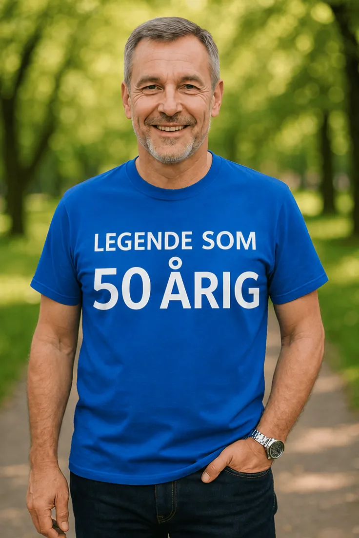 Sjov t-shirt Legende som 50 årig med teksten LEGENDE SOM 50 ÅRIG