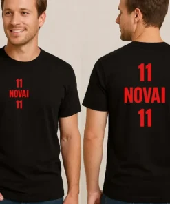 Sjov t-shirt sportsdres med navn med motivet 11 NOVAI 11