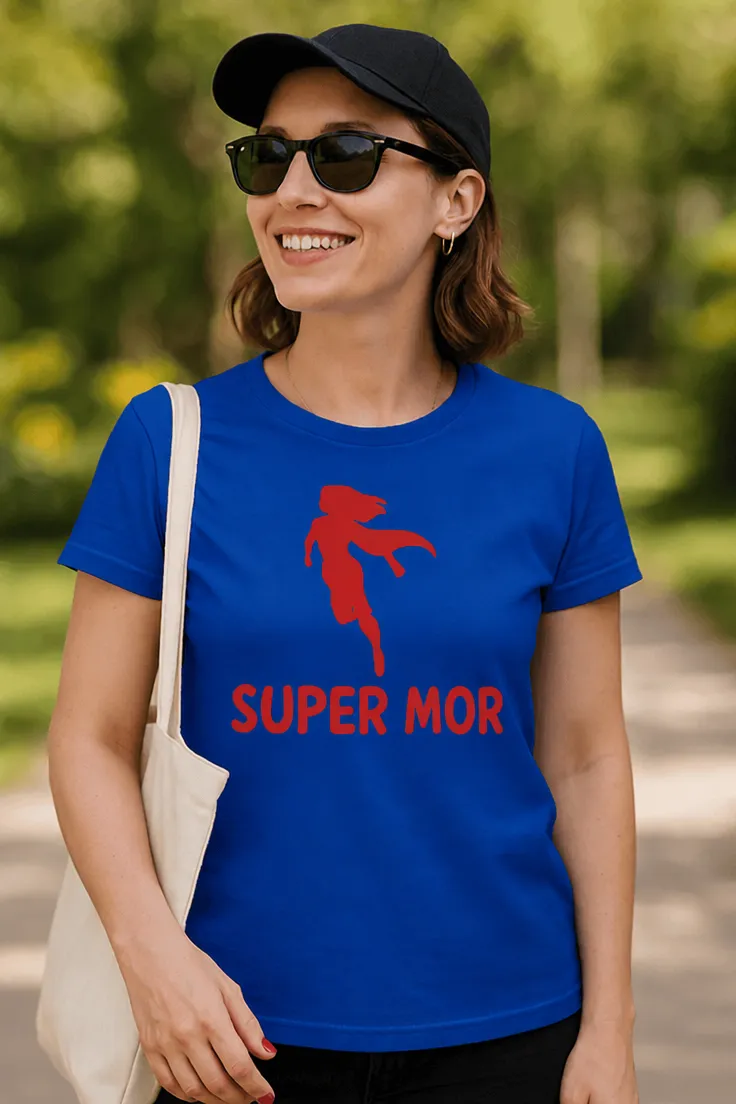 Sjov t-shirt Super mor til mors dag med teksten SUPER MOR