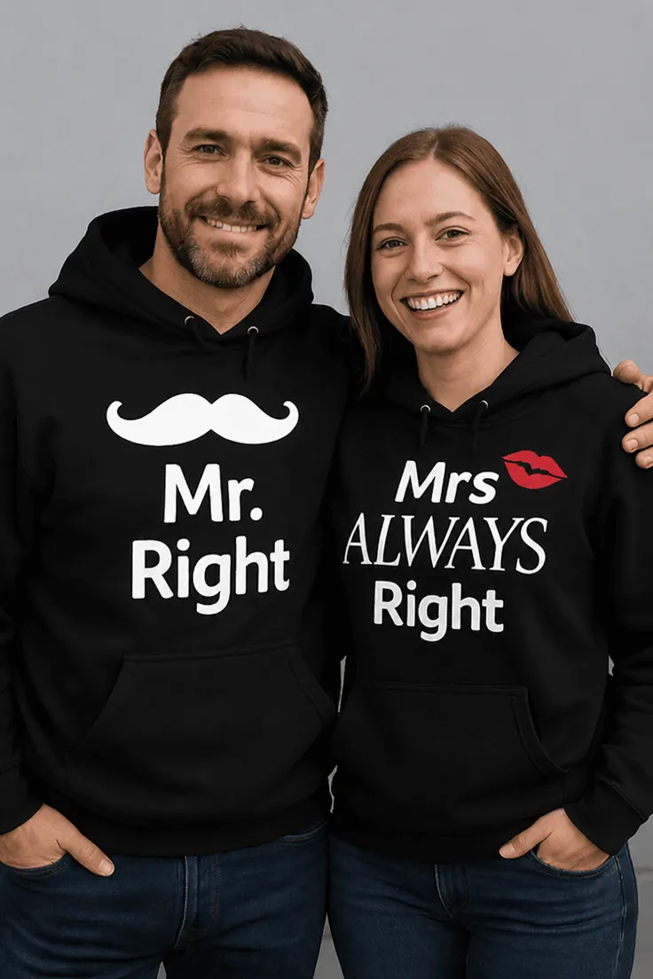 Sweater Mr right og Mrs always right med printet Mr. Mrs ALWAYS Right Right