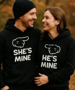 Sweater Par sæt mine med teksten & SHE'S MINE HE'S MINE på matchende trøjer