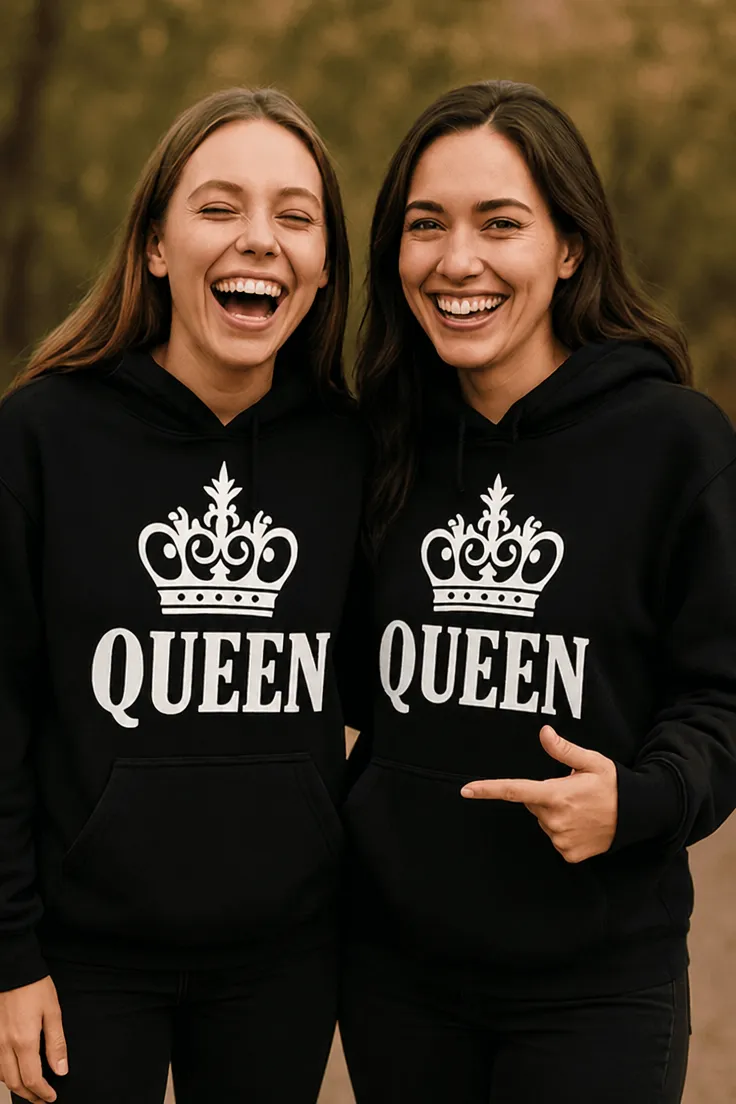 Sjov t-shirt gave med Sweater Queen motiv og teksten QUEEN QUEEN